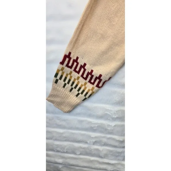 Fair Isle Mock Neck Sweater Womens Medium Cream Multi Excellent‎ Knit - Picture 4 of 6